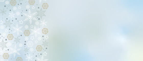 Winter border with vector snowflakes on blue background