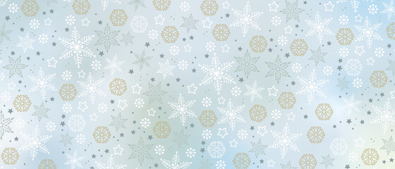 Winter border with vector snowflakes on blue background
