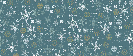 Winter border with vector snowflakes on blue background