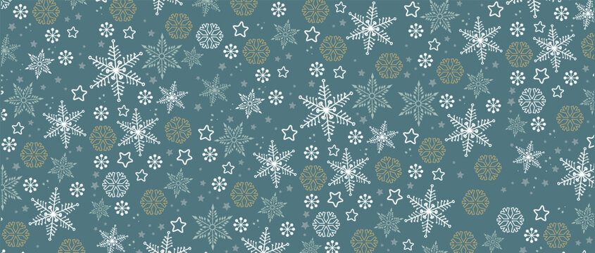 Winter border with vector snowflakes on blue background