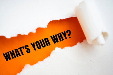 What's Your Why text under torn paper. Business concept