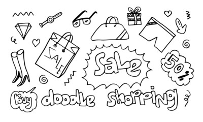 Shopping doodles, Sale. hand drawn styleon white background. vector illustration, EPS 10
