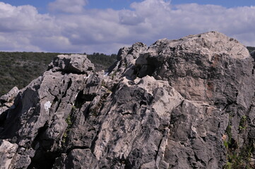 Upper Galilee mountains landscape. Montfort fortress National park. Beautiful forest natural landscape in Northern Israel