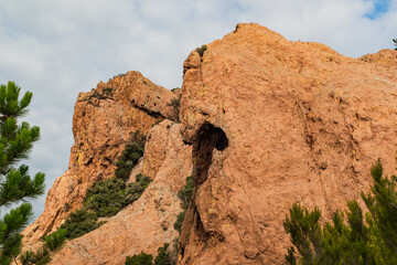 Beautiful Panoramic Views on the mountains from the top of Cap Esterel. Hiking Adventures. Rocky Mountains. Provence, South of France.