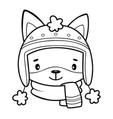 Christmas coloring book or page. Christmas animal black and white vector illustration