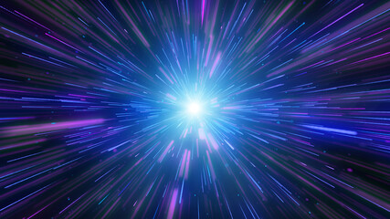 Naklejka premium Glow blue pink neon light trail explosion, Light flare beam effect.