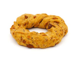 Neapolitan Taralli salty ring cookie isolated on white background