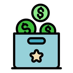 Box money startup icon. Outline box money startup vector icon color flat isolated