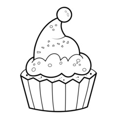 Christmas coloring book or page. Christmas cake black and white vector illustration
