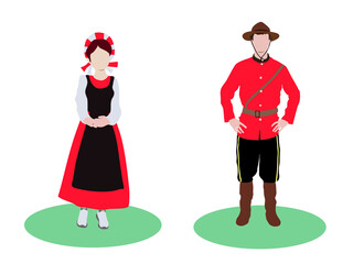 Illustration Canadian man and woman in the traditional clothing isolated on white background