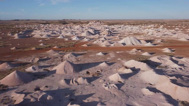 an aerial pullback clip of opal mine tailings at coober pedy in outback south australia