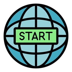 Global start project icon. Outline global start project vector icon color flat isolated