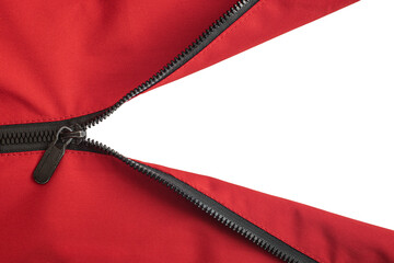 The zipper is not fully open on the red jacket