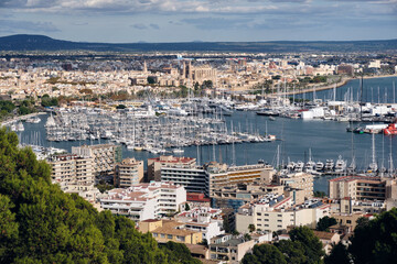 Obraz premium Panorámica de la ciudad de Palma de Mallorca y su puerto desde el Castillo de Bellver
