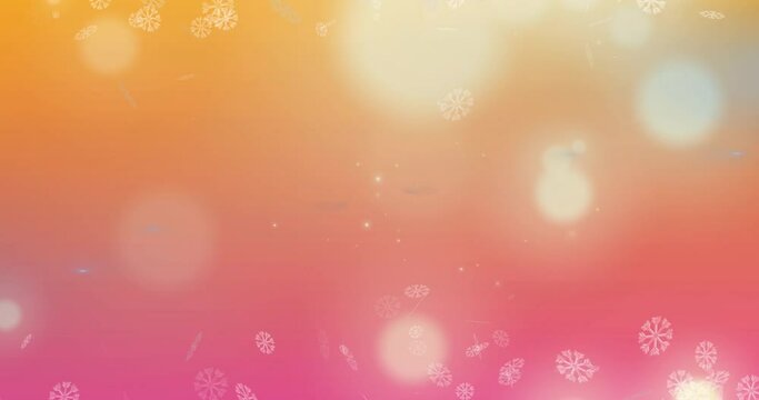 Animation of snowflakes and lights falling on orange background