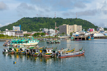 Fototapeta na wymiar Skyscrapers in Panama City, skyline on a background. Popular tourist destination in Central America. 
