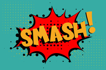 Smash Comic lettering Vector cartoon illustration in retro pop art style on halftone background