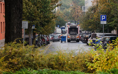 MORNING CITY LIFE - Garbage truck in the street in Poznan