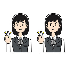 ガッツポーズをするOLの表情のパターン