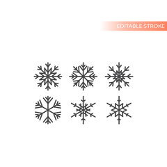 Snowflake line vector icon set. Snowflakes symbols, editable stroke.