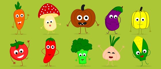 Obraz premium set of cute vegetables character with different poses and emotions