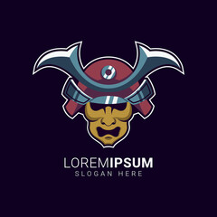 samurai warrior head face illustration for esports logo design vector