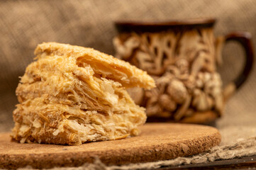Layer cake with buttercream, close-up, selective focus.