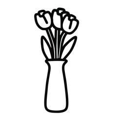 Illustration outline of the tulips pot isolated white background. Vector icon  