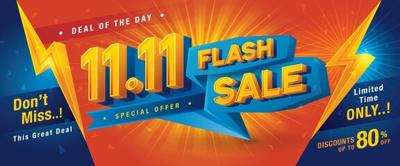 11.11 Shopping Day Flash Sale Banner Template design special offer discount