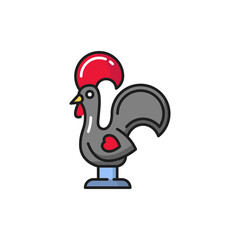 Kids toys cockerel cock, portuguese souvenir Barcelos rooster traditional symbol of Portugal isolated flat line icon. Vector rooster galo de barcelos, medieval gift bird with red cock and tail © Vector Tradition