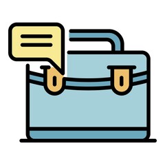 Briefcase with chat bubble icon. Outline briefcase with chat bubble vector icon color flat isolated