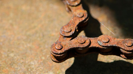 Rusty bicycle chain. Old bicycle chain with rust. bicycle parts unusable. Close-up. chain macro...
