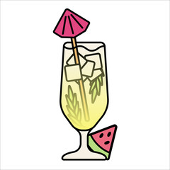 Refreshing mixed cocktail. Champagne with ice. Isolated illustration for bar menu.