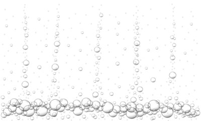Water air bubbles background. Fizzy carbonated drink texture, beer, lemonade, cola, sparkling wine. Sea or aquarium underwater stream. Vector realistic illustration.