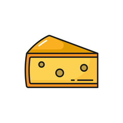 Triangle of Swiss cheese isolated dairy food flat line icon. Vector holland appetizer dietary food product. Traditional italian or french, Switzerland national snack. Gourmet cheese with holes