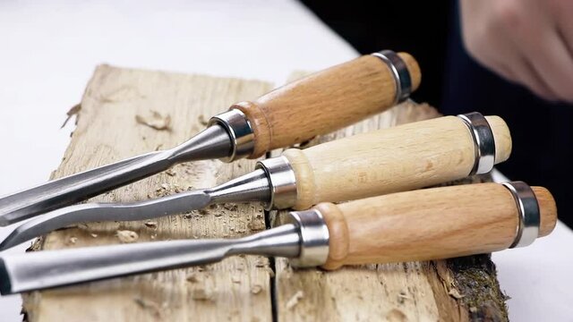 Set of chisels. Set of wood carving tools.Instruments for wood carving.Woodworking tools. Tools for Carving.