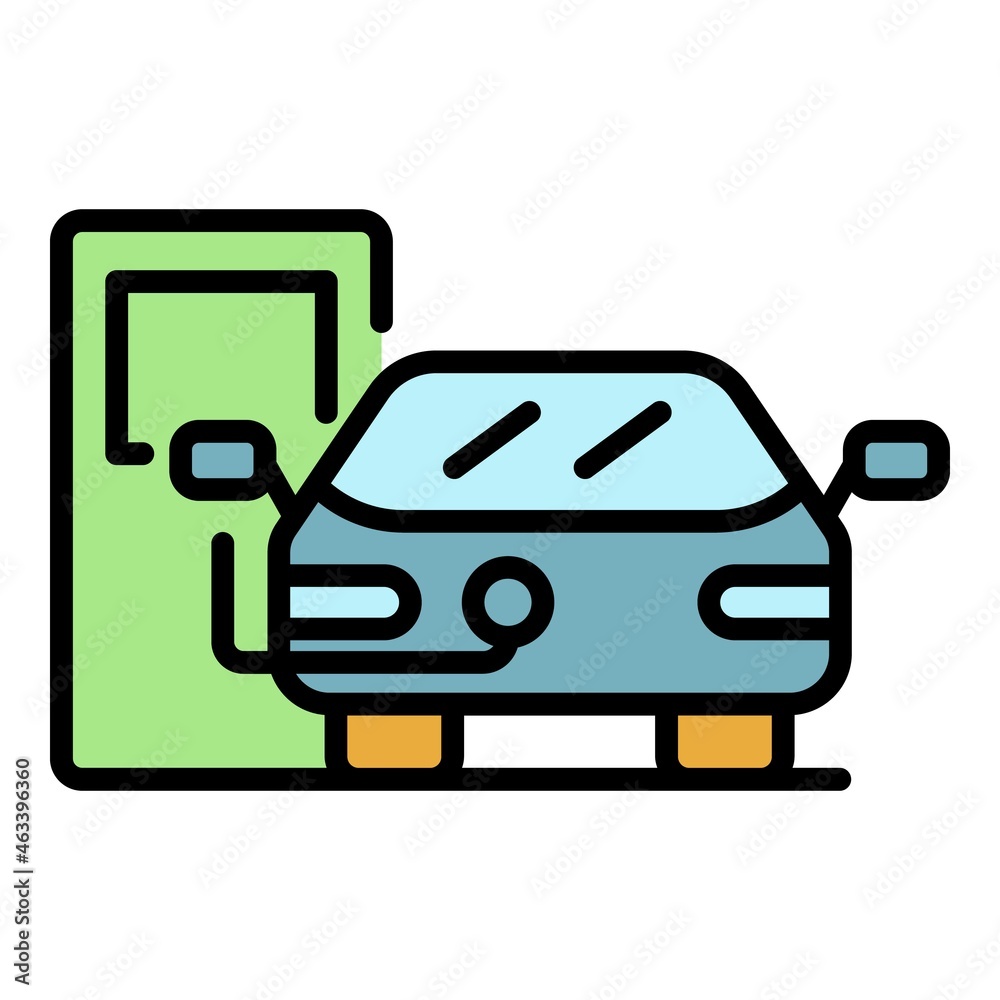 Wall mural Electric car on charge icon. Outline electric car on charge vector icon color flat isolated - Wall murals