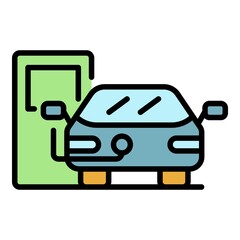 Electric car on charge icon. Outline electric car on charge vector icon color flat isolated