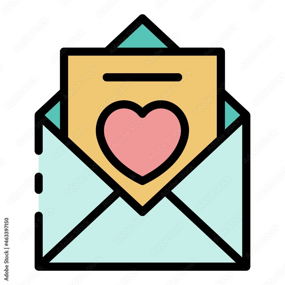 Poster Envelope with love letter icon. Outline envelope with love letter vector icon color flat isolated - Posters