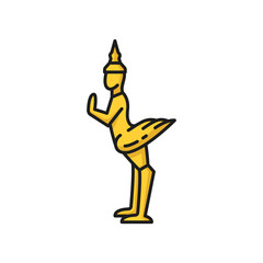 Pantheon of Thai deities, Mythical bird Hong isolated golden statue. Vector Garuda character, human body and bird wings Thailand souvenir. Thai deities, sacredness of ideas of southern Buddhism