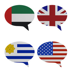 World countries A-Z. Speech bubbles pack on white background. Part 47
