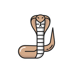 Fototapeta premium Thailand king cobra viper snake isolated color line icon. Vector poisonous crawling invertebrate carling animal, color Viper snake or rattlesnake from Thai. Naga mamba cobra, serpent with tongue