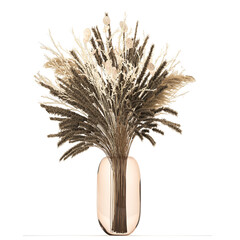 3d illustration decorative bouquet of dried white flowers in a vase with reeds on a white background