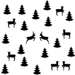 Obraz premium Black deer and tree chaotic seamless pattern.