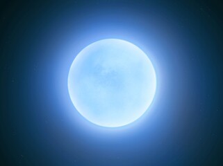 Naklejka na ściany i meble Bright blue star in space. Hot giant star on a black background. 