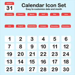 Calendar icon set vector, Easy to customize date and month