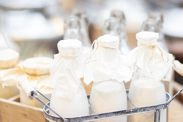 milk delivery,dairy products in a bottle on a farm, organic nutrition, healthy food