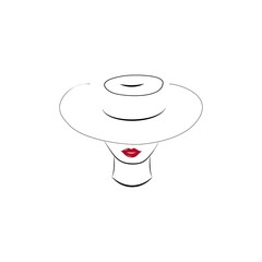 Stylized simple woman face in hat on white