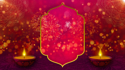 Happy Diwali Indian Holiday Events on a Religious Festival Diwali. Oil Lamp Animation with Bokeh...