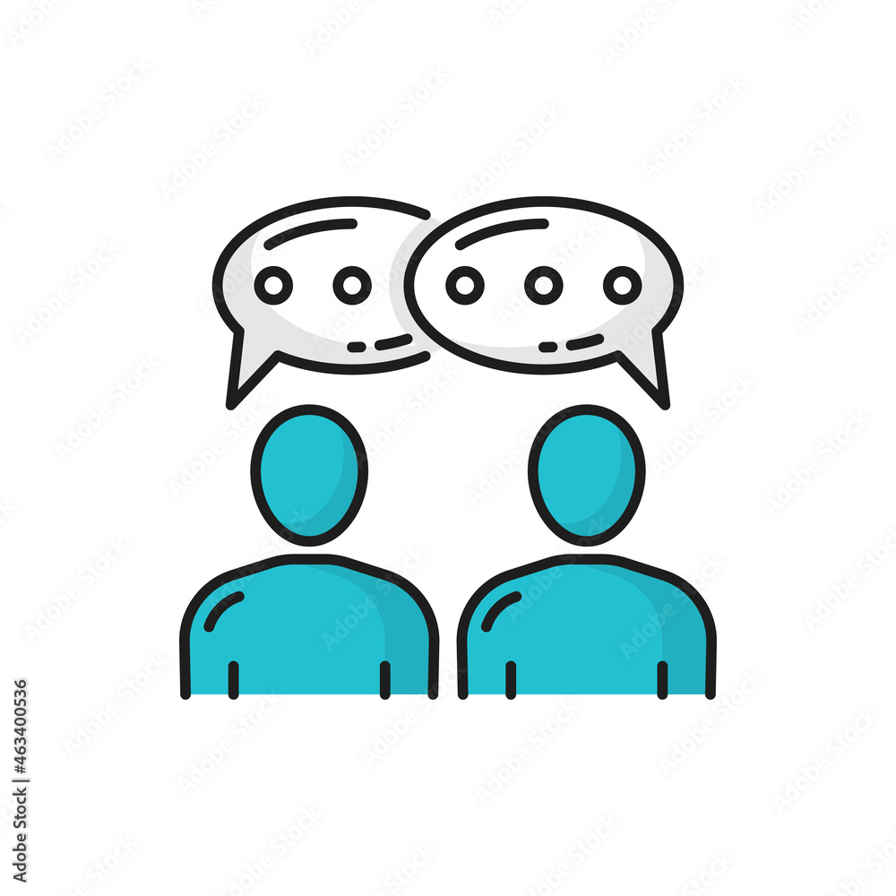 Aufkleber communication of two business people in messenger isolated color line icon. vector team members comm